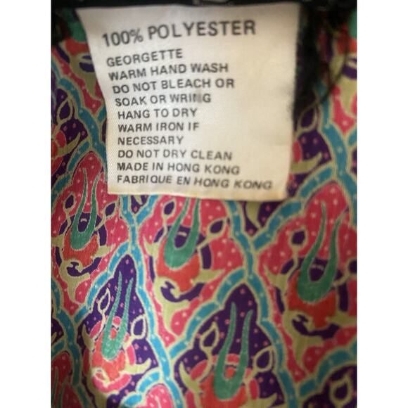 Diane Freis Top Blouse 3/4 Balloon Sleeve Tie Geo Floral V Neck Pleat ta… - Picture 9 of 10